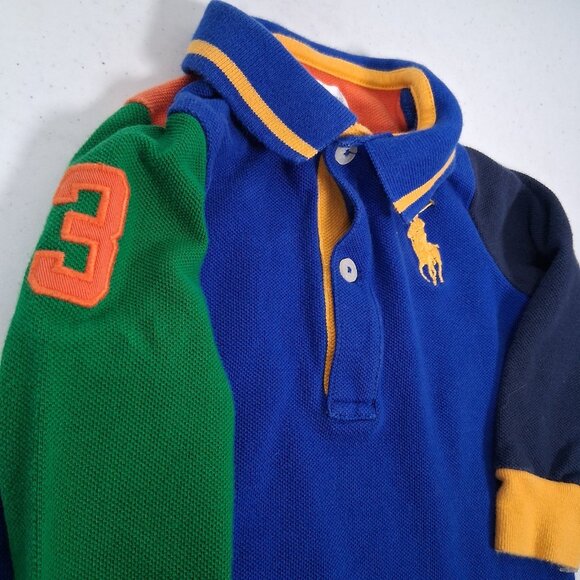 Ralph Lauren Polo Shirt Romper Outfit Baby 9M Rugby Blue Colorblock Preppy - Picture 14 of 16